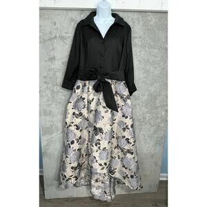 Cachet Jacquard Formal Dress Size 16 Hi-Lo Black Gray Floral Wedding Guest
